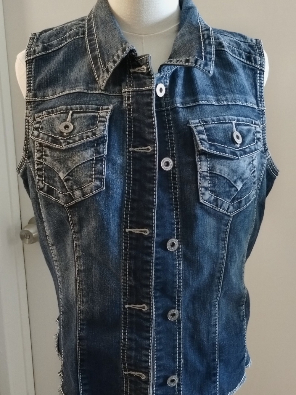 Maurices Light Blue Denim Shirt with Dark Blue Label